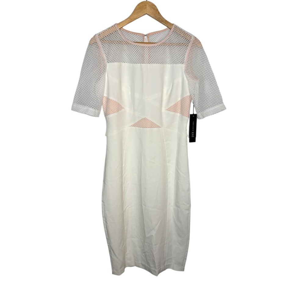 JAX BLACK LABEL Dress White Blush Mesh Illusion Sheath Midi Cocktail Size 6 NWT‎ - Picture 2 of 12